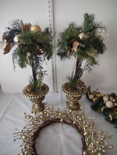 Christmas Poinsettia Topiary Tree Gold Wreath Swag (lot 1218) Unique Gift picture