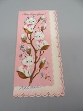 Vintage Cute 3 Kittens in a Pussywillow Tree Birthday Card USA Used picture