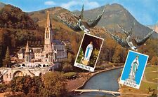 Lourdes France Basilica Church Birds Cathedral River Catholic Vtg Postcard C17 picture