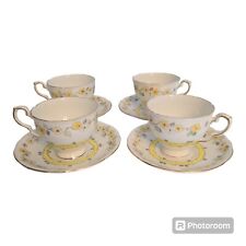 Set of 4 Royal Stafford Bone China Teacup and Saucers Yellow Flowers picture