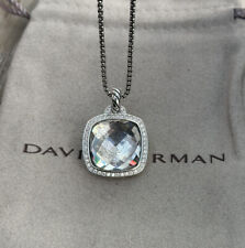 David Yurman Silver Albion 17mm White Topaz & Diamond Pendant Necklace 18