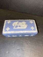 Wedgwood Blue Jasperware Rectangular Trinket Pill Box Odysseus & Chariot 1975 picture