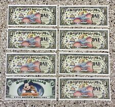Lot Of Disney Money Dumbo $1 One Dollar Bills & Mickey $5 Five Bill w/ Envelopes picture