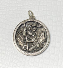 Vintage Sterling Silver Saint Christopher Protect Us 3D Medal Bust Two Sided picture