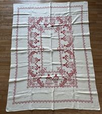 VINTAGE Courtship Love HAND EMBROIDERED CROSS STITCH TABLECLOTH  68” X 50” Fine picture