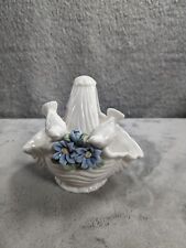 Vintage K's Collection White Flower Basket With Blue Flowers And Doves 4.5