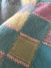 Sweet Antique Vintage Soft Wool Fabric Patchwork Quilt Top~ Peach Turquoise Gray picture