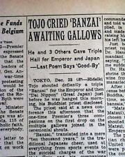 HIDEKI TOJO Imperial Japanese Army General EXECUTION Hanging 1948 Old Newspaper  picture