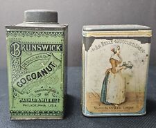 Lot of 2 Antique Tins 1878 Walter Baker Co Breakfast Cocoa & Brunswick Cocoanut  picture