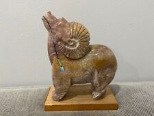 Southwestern Style Stone Carved Figure of Big Horn Sheep / Ram Turquoise Inlay picture