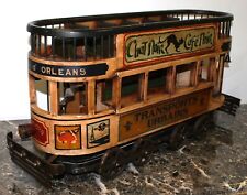 Vintage 1930’s Wood & Cast Iron 30” Long French Double Decker Street Trolley Bus picture