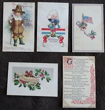 5 Antique Postcards 1905-1920; Happy New Year Thanksgiving Washington's Birthday picture