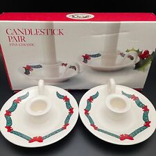 Mervyns Christmas Fine Ceramic Candlesticks Candle Holders Set Made in Japan NOS picture