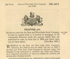 Antique Act of Parliament East West India Dock Company 1885 politics Document  picture