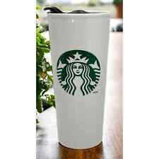 Starbucks 2014 TALL White Ceramic Travel Mug Tumbler Classic Mermaid Logo 16 oz picture