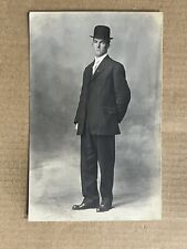 Postcard RPPC Handsome Dapper Man Top Hat Suit Vintage Real Photo picture
