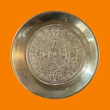 Vintage Brass Small Plate Engraved w/Aztec Calendar 3.5”Across x .5