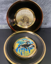 2 Chokin 24kt Gold Edged 6” Plates Florida Sea World Souvenir Orca Manatee LOT picture