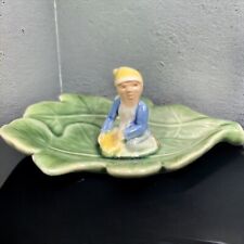 Pixie Elf Leprechaun Sitting on a Leaf Made in Ireland By Shamrock Pottery  picture