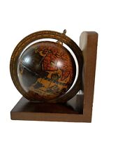 Vintage Old World Globe Spinning Wood Bookend Single Antique Style Book End picture