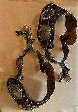 Kelly Vtg Western Spurs Brown Leather Indian Concho Jingle Bobs picture