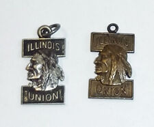 2 Vintage Illinois Union Pendants Silver & Gold Tone Native American Indian Head picture