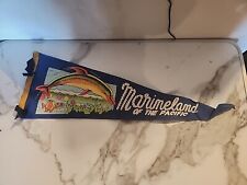 Vintage Blue Marineland Of The Pacific w/ Dolphin Souvenir Felt Banner Pennant picture