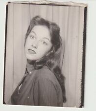 VINTAGE PHOTO BOOTH - VERY PRETTY YOUNG WOMAN, LONG HAIR, HEAD SCARF picture