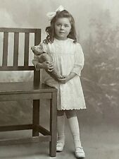 Young Girl Holding a Teddy Bear CABINET CARD PHOTO Vintage Antique picture