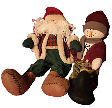Large Fabric Sitting SANTA and SNOWMAN ~ Country Style picture