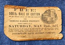 OSMOND BARBER PROPERY Sale, FORT MILL South Carolina - Antique Cotton Bale Card picture