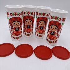 New Set of 4 Beautiful Tupperware 16oz Tumblers in Red Maria Doll Theme picture