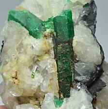 Unique Natural Green Color Emerald Crystal On Quartz Matrix 83 Gram picture