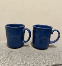 Set Pair of TWO 2 Longaberger Woven Traditions Cornflower Blue Mugs Coffee Tea picture
