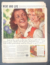Meat Institute Vintage Print Ad Lady Daughter 1944 picture