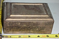 Antique Rectangular All Brass Trinket Box w/Hinged Lid ~5 x 4