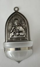 Holy Water Font with pressed motif of Sacred Heart of Jesus-antique silver picture