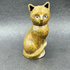 Vtg 1970s Cloisonné Tabby Cat Figurine Hand Painted Enamel on Brass Kitty 3” picture