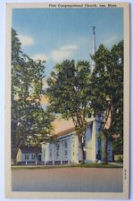 First Congregational Church Lee MA Vintage Linen Postcard picture