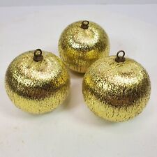 Vintage 1990s Gold Shiny Threaded Christmas Holiday Ornaments 2 Inch LOT OF 3 picture