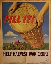 Original 1945 “Fill It Help Harvest War Crops” WWII Poster picture