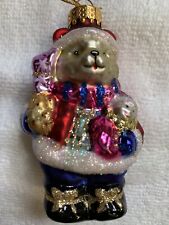 Very Colorful Christmas Bear Glass Ornament Perfect Condition picture