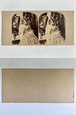 A Bride and Her Veil in the Mirror, Vintage Albumen Print, ca.1860, Stereo T picture