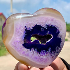 157G Natural Beautiful Agate Geode heart-shaped Druzy Slice ExtraLarge Gemstone picture