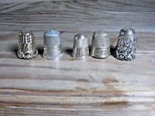 Vintage sterling silver thimble LOT of 5 floral geometric various makers PRETTY picture