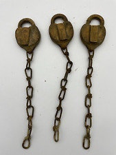 Three (3) Antique Wilson W.Bohannan Brooklyn NY Brass Padlock Lock W/Chain picture