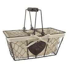 Stonebriar Farmhouse Metal Chicken Wire Picnic Basket with Hinged Lids, Handl... picture