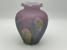 Vintage Hand Painted Nice Ruffled Rueven Glass Vase 5” Tall picture