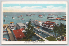 Miami Florida Shore Scene Boats Pier Dixie Flyer Railroad White Border Postcard picture