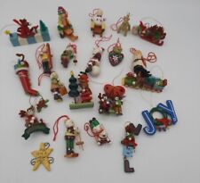 Vintage Miniature Wooden Christmas Tree Ornaments Hand Painted  1-3” Lot of 21 picture